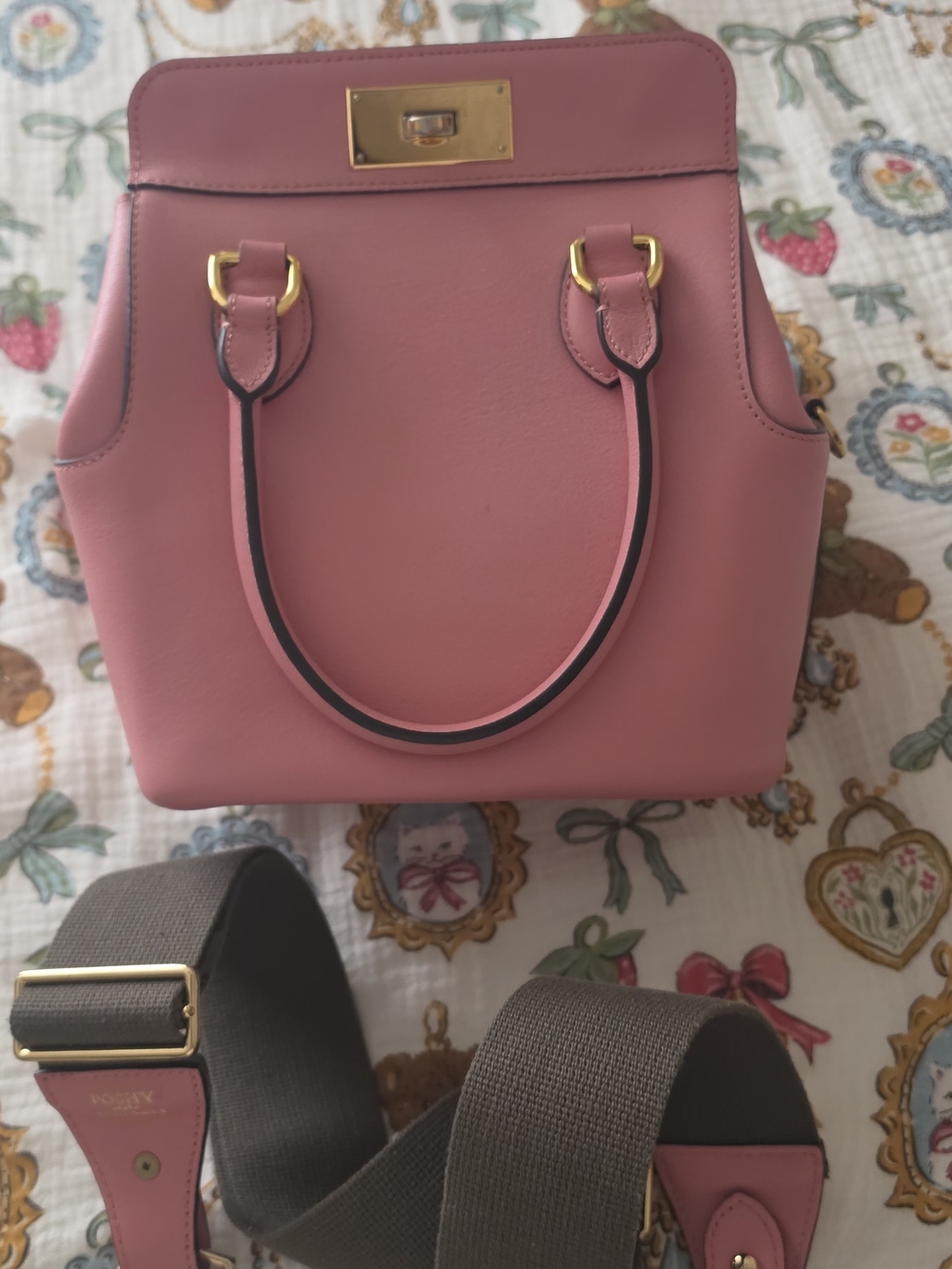 POSHY Pink Structured Top-Handle Women's Bag with Gold Hardware